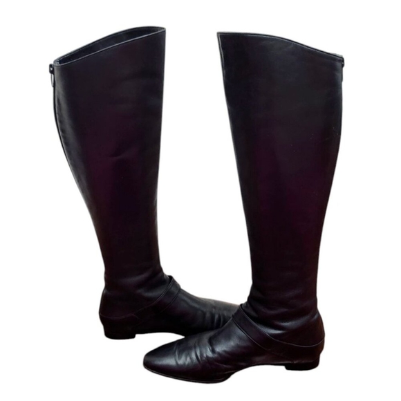 Manolo Blahnik Tall Black Leather Boots EU 36 US 6 Low Heel Italy Luxury - Picture 8 of 15